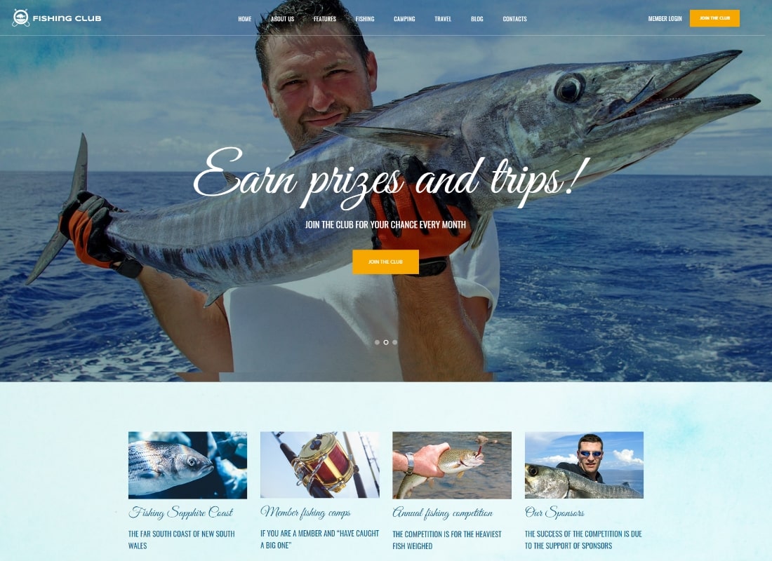 Club de pesca |  Tema de WordPress para pasatiempos del club de pesca y caza