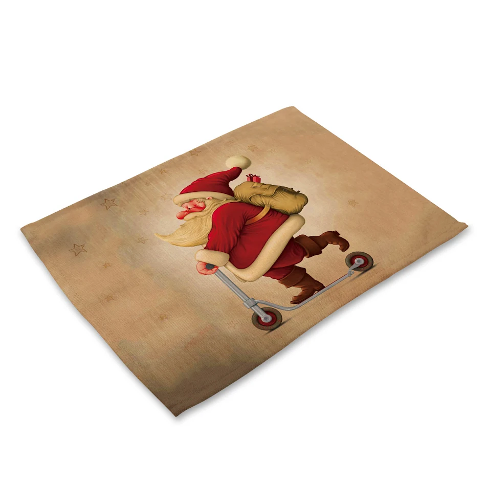 Manteles Individuales Navideños de Lino y Algodón con Estampado de Papá Noel, Serie de Festivos Occidentales, Decoración de Mesa.