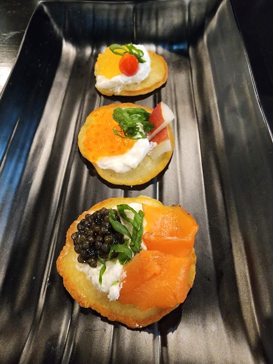 Caviar on rice crackers!
