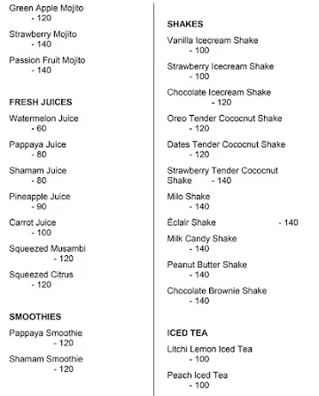 Charcoal Shack Restaurant menu 