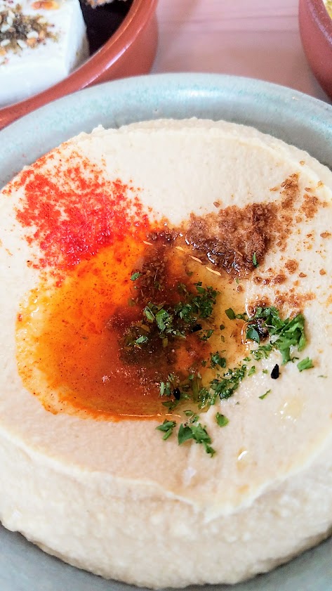 Tusk Weekend Happy Hour, served Saturday Sunday 2:30-5PM between brunch and dinner. A great way to slip in between the brunch and dinner rush. Hummus and Flatbread with tehina, paprika, cumin. Both so fluffy! These are the best hummus and fluffy pita bread in Portland.