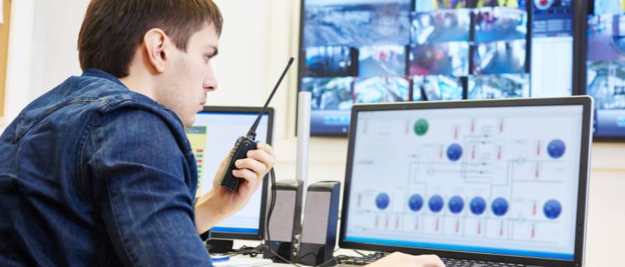 security guard using computer