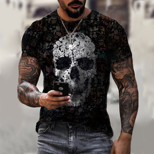 Title 7, European And American Mens Skull Print T-shirt...