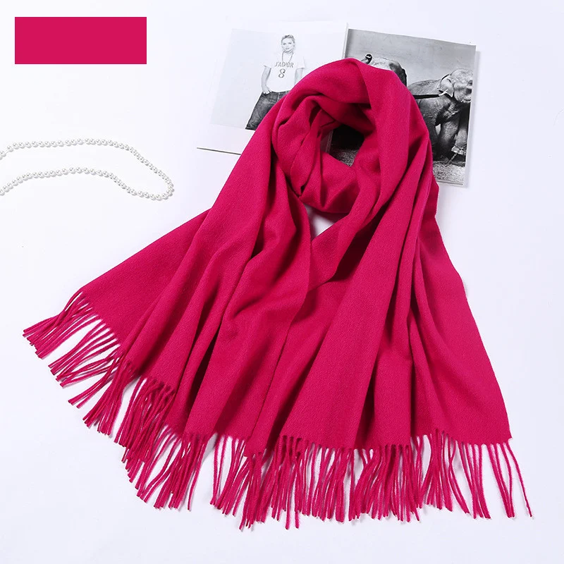 Roupas de outono e inverno moda xale grosso girando cachecol de lã pura feminino cachecol de cor sólida