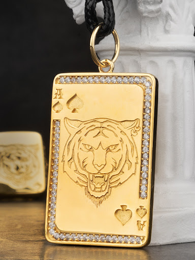 Title 8, Gold Plated Spade Tiger Silver Pendant Silver N...