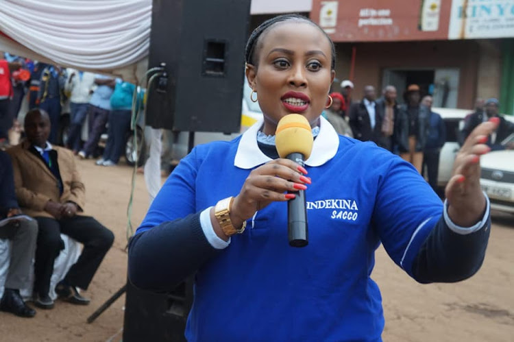 Bibirioni MCA Jackie Nungari speaking to residents in Limuru town on Saturday.