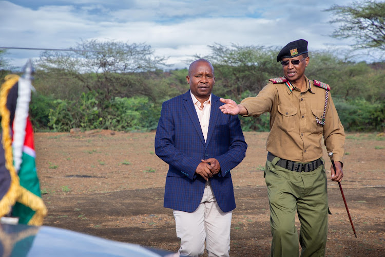 Interior Cabinet Secretary Kithure Kindiki with Rift Valley Regional Commissioner Abdi Hassan on October 31, 2023.