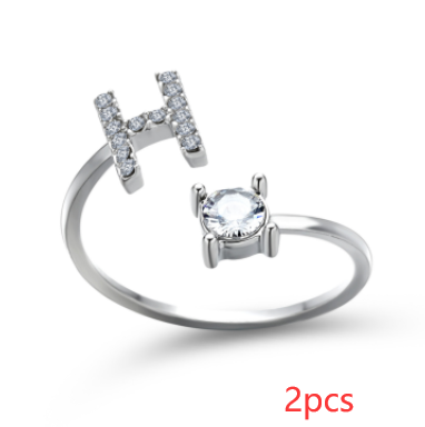 Anel ajustável com 26 letras iniciais, novo design, joia fashion para mulheres, simples e elegante, perfeito para presentear.