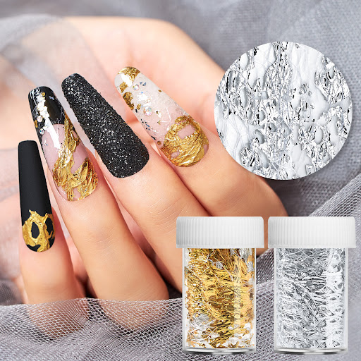 Title 3, Nail Art Gold Foil Paper Sally Mesh Gold and Si...