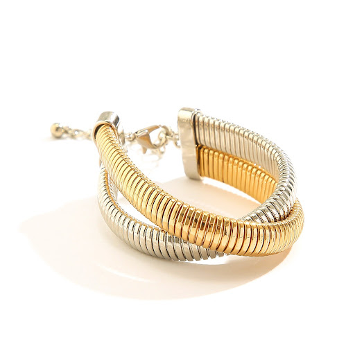 Title 7, Womens Metal Double Ring Spiral Bracelet. A st...
