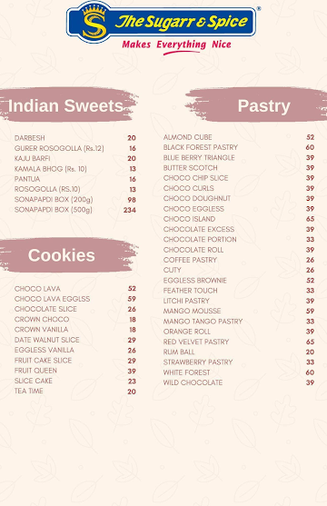 Sugar And Spice menu 