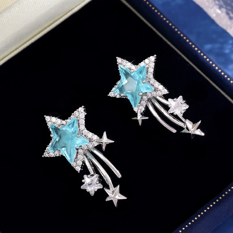 Title 5, Boucles doreilles étoiles bleues avec micro-in...