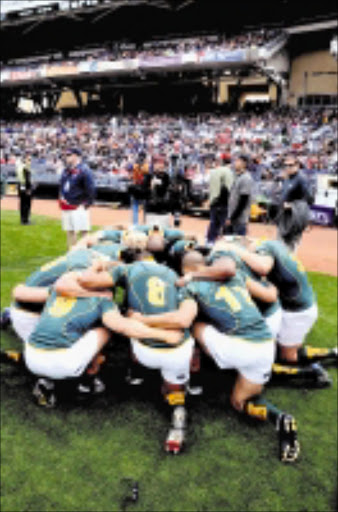 UNITED:The Springbok sevens team after the quarterfinal against New Zealand in San Diego. © Gallo Images