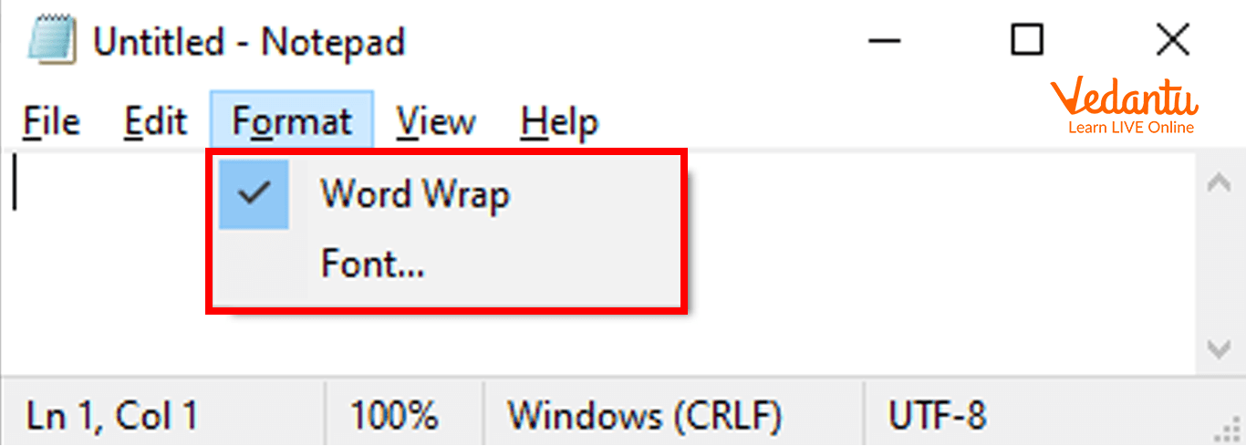 This image shows the word wrap option under the format tab.