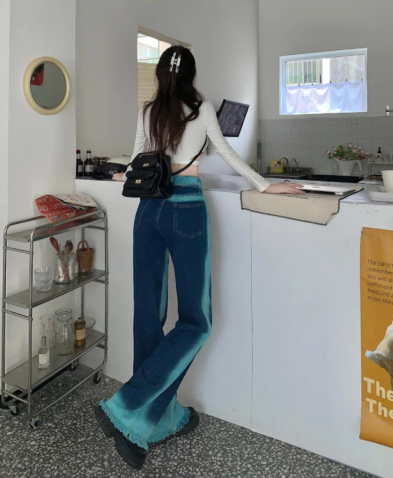 Street Color jeans met wijde pijpen en rafelige zoom
