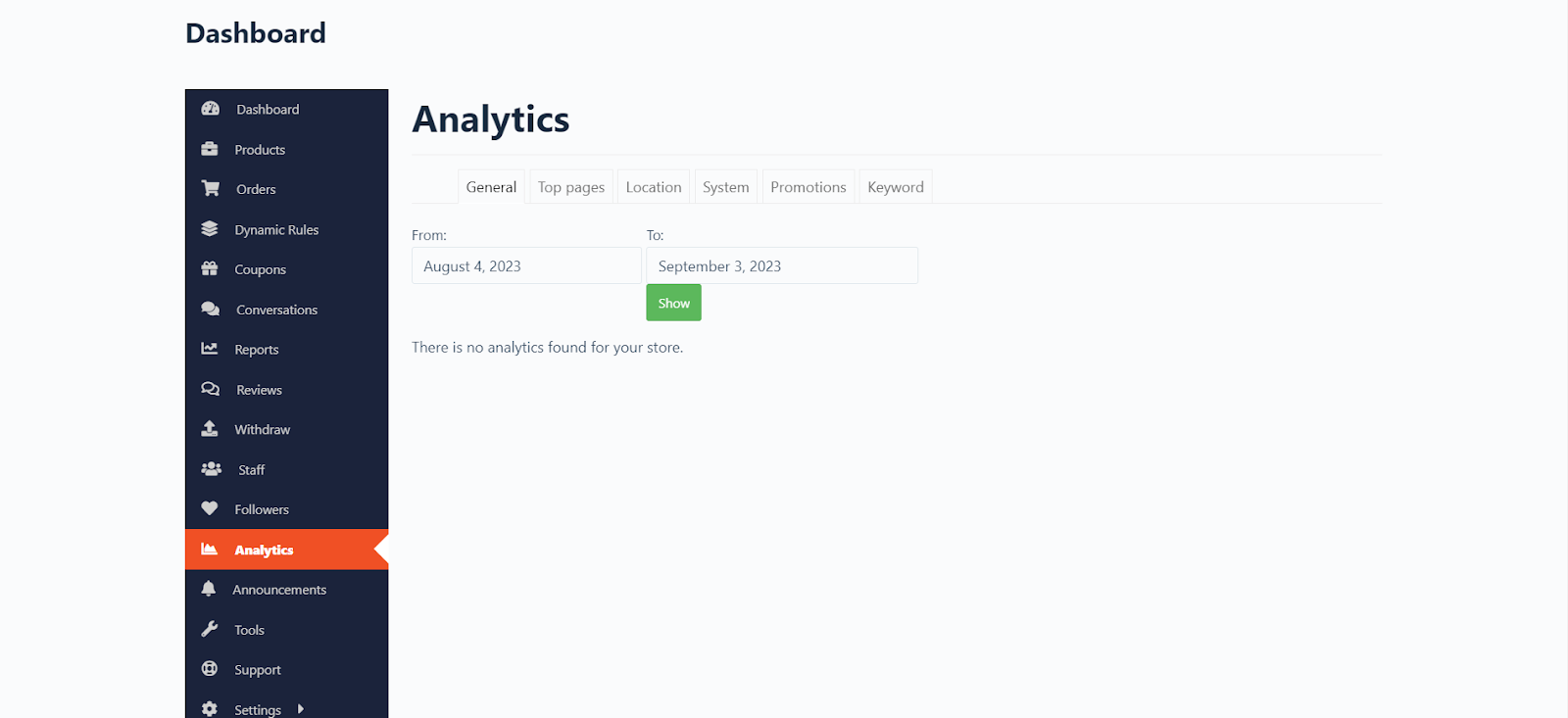 A screenshot of vendor analytics and reporting for Dokan multivendor