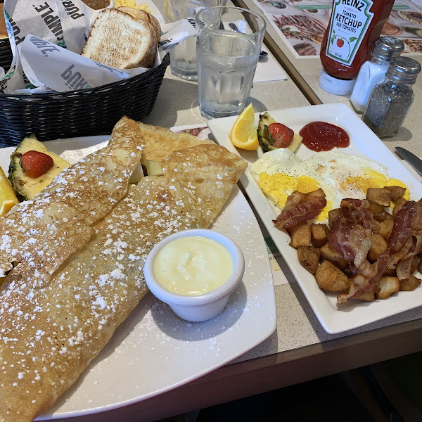 Breakfast with a gluten free crepe and toast!