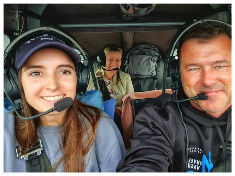 Pilot Kelsey Yelseth, left, safety pilot Darren Hanner and Kelsey’s mother, Coral, in the back crewed Hanner’s plane for the rescue flight to Port Elizabeth.