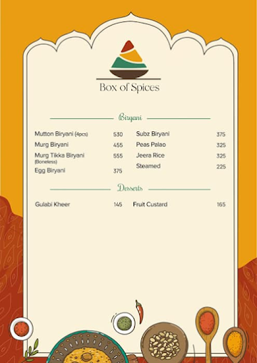 Box of Spices menu 