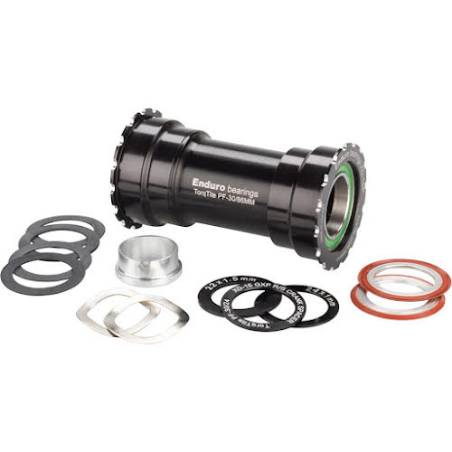 Enduro TorqTite Bottom Bracket: 386 EVO to 24mm, XD-15 Pro Angular Contact Ceramic Bearings Black