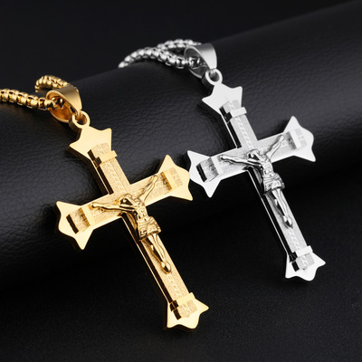Title 5, Cross Christ Jesus Pendant Necklace Stainless
