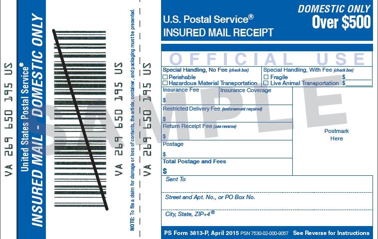 Front of PS Form 3813-P