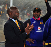 Kaizer Chiefs' head coach Steve Komphela (L) and goalkeeper coach Brian Baloyi during the Absa Premiership match against Polokwane City at Peter Mokaba Stadium on October 31, 2017 in Polokwane, South Africa. 