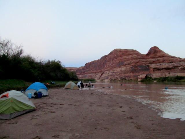 Flooded camp on Friday morning, with canoes missing!