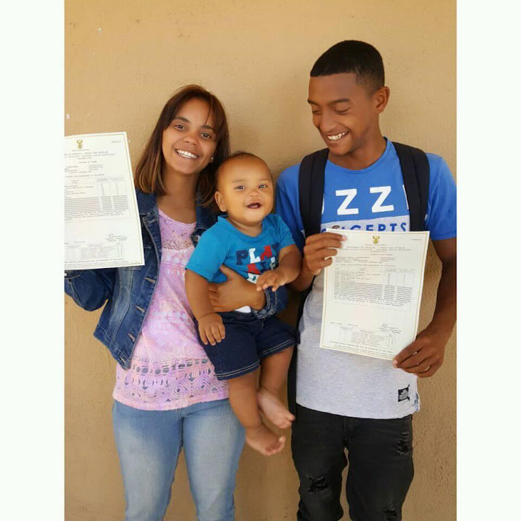 Waseema de Jager and her partner, Abid Taliep, celebrate with their son after receiving their 2018 matric results.