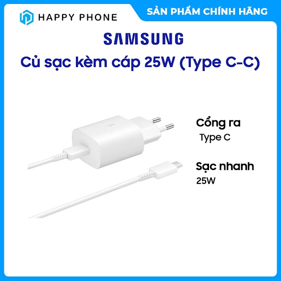 Củ Sạc Kèm Cáp Samsung 25W (Type C - C) - Hàng Chính Hãng, Mới 100%