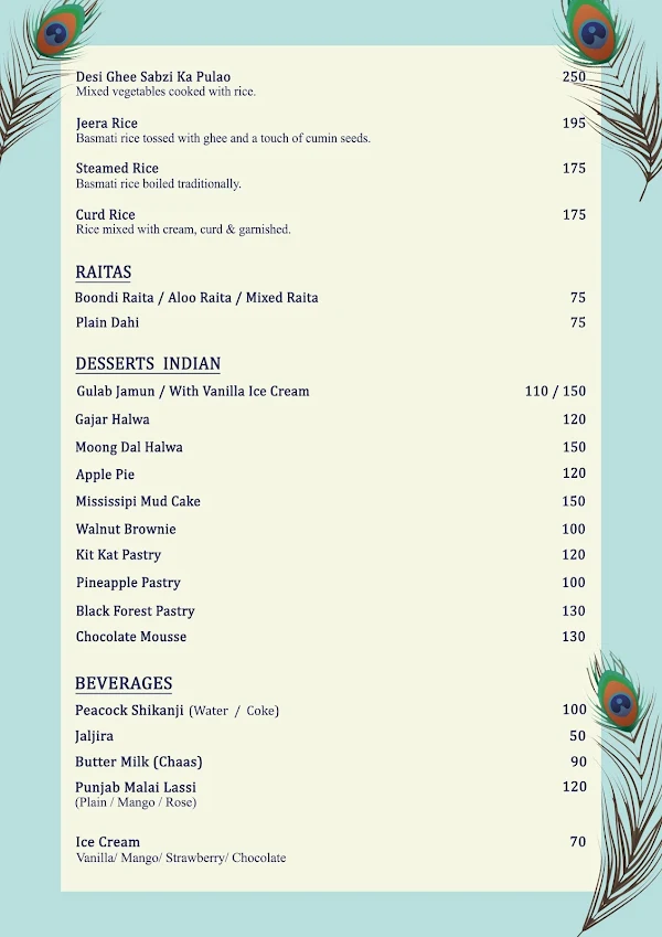 Peacock menu 