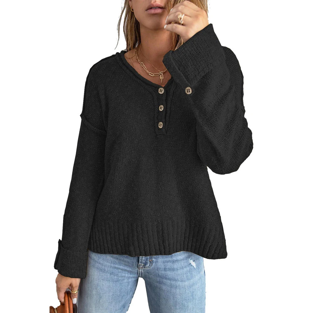Title 6, Autumn And Winter Fashion Loose Button Knit Dro...