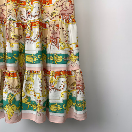 Title 14, Temperament Goddess Elastic Waist Silk Print La...