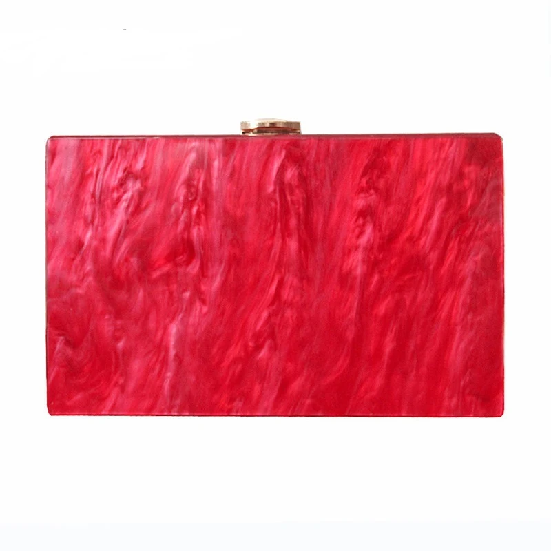 Damen Handtasche im Brieftaschen-Stil, rote perlmuttfarbene Acryl-Umhängetasche für Bankett und Clutch, modisch und elegant.