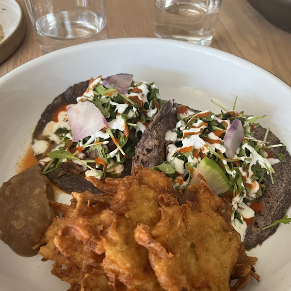 Brisket tacos and latkes