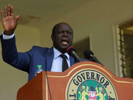 Governor Khaemba speaking in Kitale during the Jamhuri Day celebrations