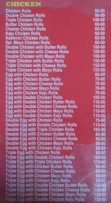 Royal Rolls menu 