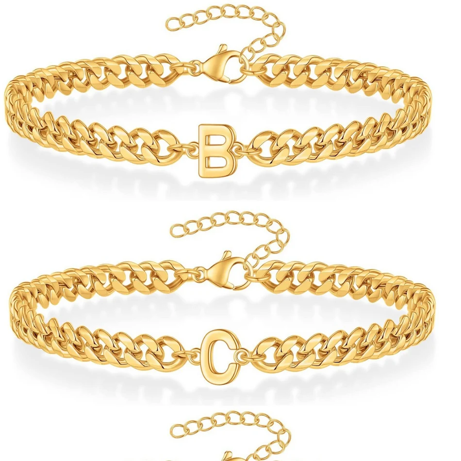 Magic Chain herenarmband, roestvrij staal, 26 initialen, voor koppels, Cuba-stijl, vervaagt niet