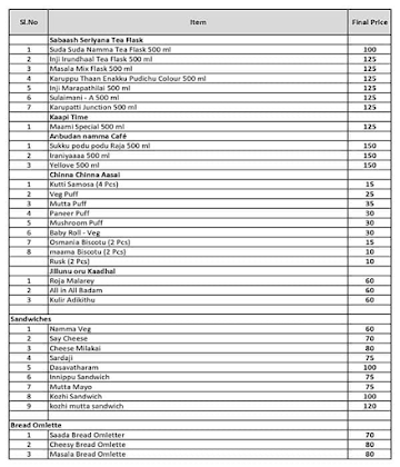 Namma Cafe menu 