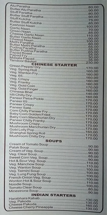 Jyoti menu 