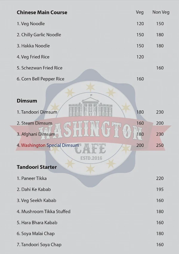 Washington Cafe menu 