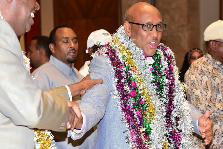 Mandera governor aspirant Mohamed Adan after being endorsed by the Degodia community on Saturday, March 19.