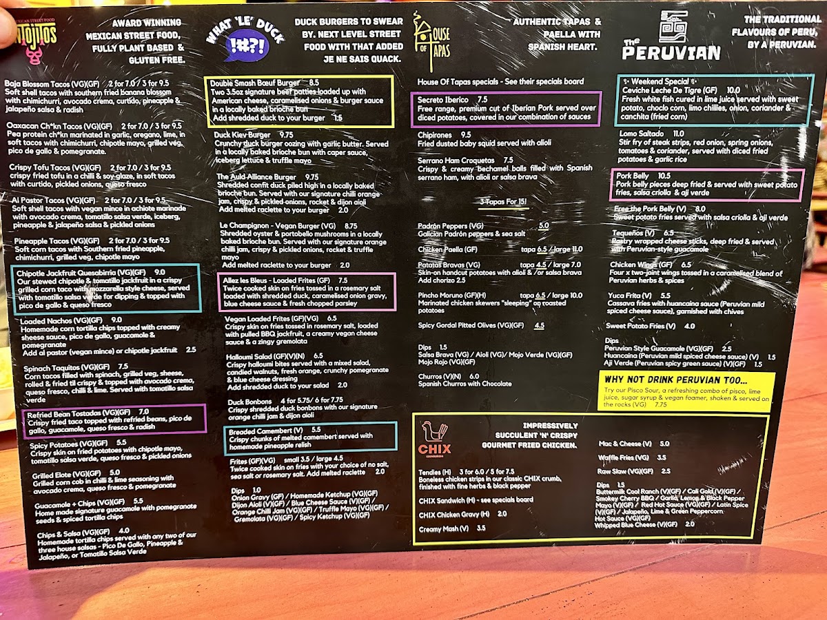 Menu to all of the food vendors within ESF (back)