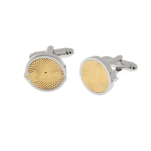 Title 4, Round golden patterned two-color cufflinks with...