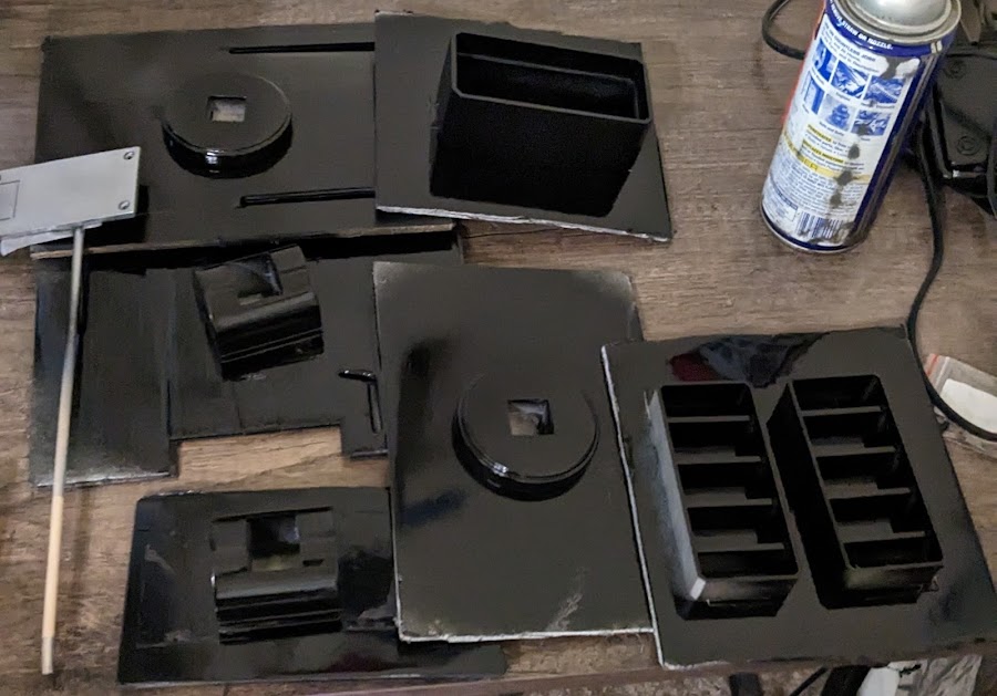 Prepping the parts for sanding and painting.