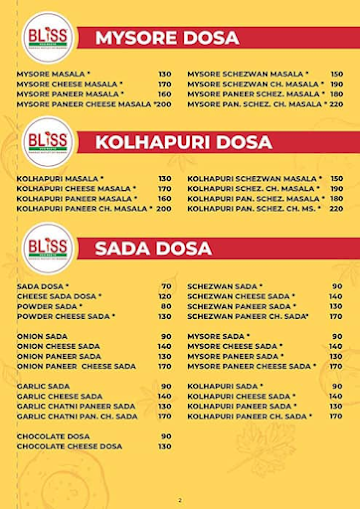 Bliss Veg Resto menu 