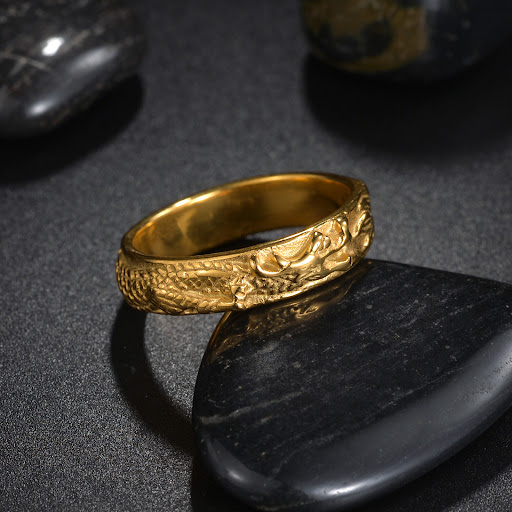 Title 1, Chinese Dragon Shape Ring Titanium Steel Orname...