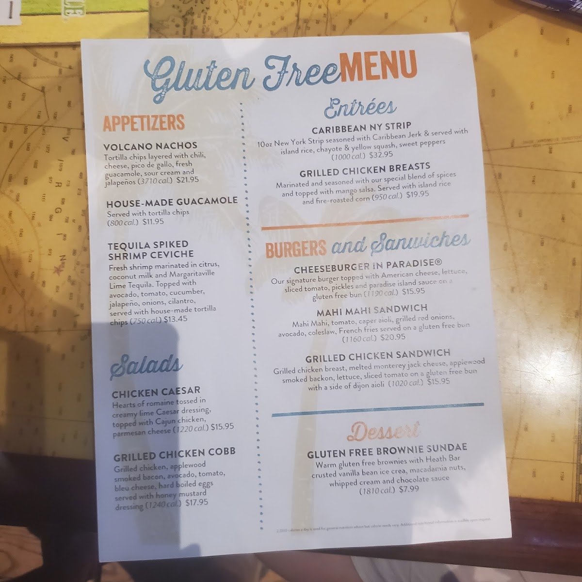 Jimmy Buffett's Margaritaville gluten-free menu