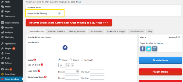 Image of how to set up Super Socializer plugin Social Sharing