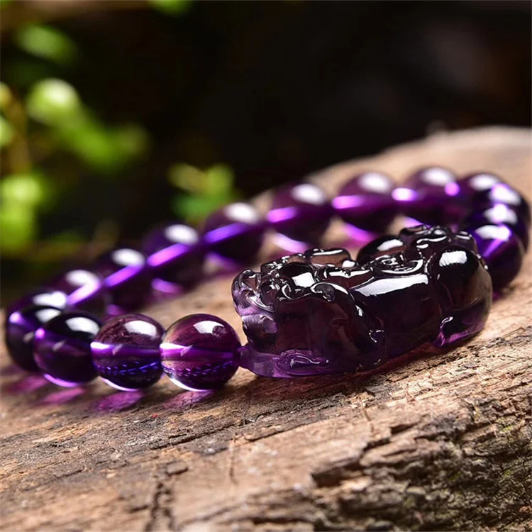 Amethist Money Pixiu Round Bead Bracelet